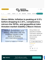 Simon White: Inflation is peaking at 3.5% before dropping to 2.8%, complacency mirrors the 1970s, and geopolitical risks threaten market stability | Macro Voices