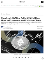 Tom Lee's BitMine Adds $838 Million More in Ethereum Amid Market Chaos - Decrypt