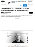 'Working on It': Coinbase CEO Eyes Crypto in Hands of Billion People - U.Today