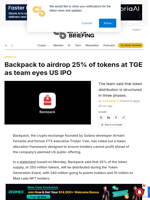 Backpack to airdrop 25% of tokens at TGE as team eyes US IPO