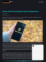 Binance OTC Sees Evolving Role in Crypto Trading Services - Blockchain.News