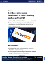 Coinbase announces investment in India's leading exchange CoinDCX