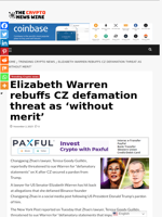 Elizabeth Warren rebuffs CZ defamation threat as ‘without merit’ - The Crypto News Wire