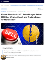 Bitcoin Bloodbath: BTC Price Plunges Below $100K as Whales Vanish and Traders Brace for More Selloff