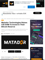 Matador Technologies Raises C$1.64M To Invest In Their Bitcoin Reserve