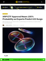 XRP ETF Approval Nears 100% Probability as Experts Predict $33 Surge - CoinCentral