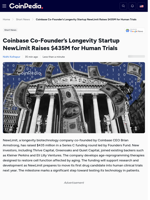 Coinbase Co-Founder’s Longevity Startup NewLimit Raises $435M for Human Trials