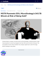 MSTR Plummets 55%; MicroStrategy's $43.7B Bitcoin at Risk of Being Sold?