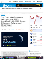 Top Crypto Performers to Watch in June 2025: BlockDAG's $0.0018 Surge, Ethereum, Solana, and Hyperliquid