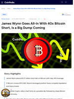 James Wynn Goes All-In With 40x Bitcoin Short, Is a Big Dump Coming 
