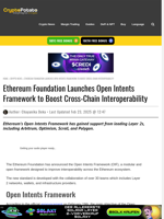 Ethereum Foundation Launches Open Intents Framework to Boost Cross-Chain Interoperability