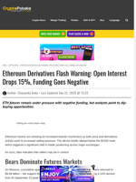 Ethereum Derivatives Flash Warning: Open Interest Drops 15%, Funding Goes Negative