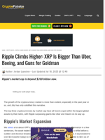 Ripple Climbs Higher: XRP Is Bigger Than Uber, Boeing, and Guns for Goldman