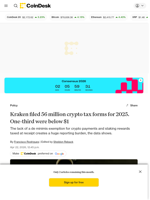 Kraken filed 56 million crypto tax forms for 2025. One-third were below $1