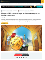 Binance CEO Hints at Legal Action over Report on Iranian Sanctions