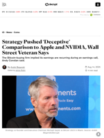 Strategy Pushed ‘Deceptive’ Comparison to Apple and NVIDIA, Wall Street Veteran Says - Decrypt