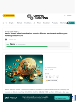 Kevin Warsh's Fed nomination boosts Bitcoin sentiment amid crypto holdings disclosure