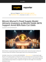 Bitcoin Munari's Fixed Supply Model Attracts Investors as Bitcoin Holds $87K Support Amid 80% Rate Cut Odds