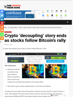 Crypto ‘decoupling’ story ends as stocks follow Bitcoin’s rally - The Crypto News Wire