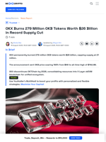 OKX Burns 279 Million OKB Tokens Worth $26 Billion