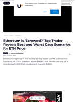 Ethereum Is 'Screwed?' Top Trader Reveals Best and Worst Case Scenarios for ETH Price - U.Today