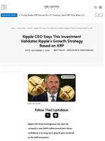 Ripple CEO Says This Investment Validates Ripple’s Growth Strategy Based on XRP