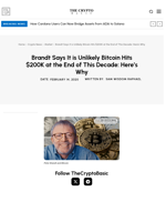 Brandt Says It is Unlikely Bitcoin Hits $200K at the End of This Decade: Here’s Why