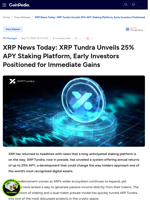 XRP News Today: XRP Tundra Unveils 25% APY Staking Platform, Early Investors Positioned for Immediate Gains