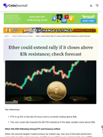 Ether could extend rally if it closes above $3k resistance; check forecast