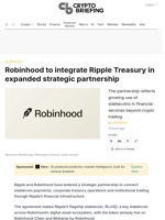 Robinhood to integrate Ripple Treasury in expanded strategic partnership
