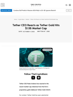 Tether CEO Reacts as Tether Gold Hits $1.5B Market Cap