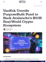 VanEck Unveils PurposeBuilt Fund to Back Avalanche’s $50B Real-World Crypto Ecosystem