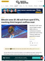 Bitcoin sees $1.4B exit from spot ETFs, marking third largest outflow ever
