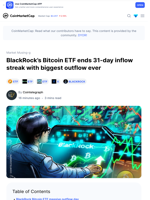 BlackRock’s Bitcoin ETF ends 31-day inflow streak with biggest outflow ever: Guest Post by Cointelegraph | CoinMarketCap