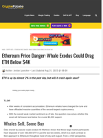 Ethereum Price Danger: Whale Exodus Could Drag ETH Below $4K