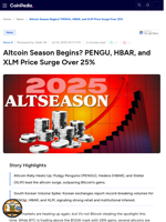 Altcoin Season Begins? PENGU, HBAR, and XLM Price Surge Over 25%