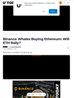 Binance Whales Buying Ethereum: Will ETH Rally? - U.Today
