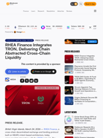 RHEA Finance Integrates TRON, Delivering Chain Abstracted Cross-Chain Liquidity – Press release Bitcoin News