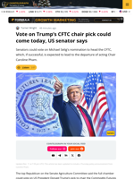 Senator Thompson: Vote on Trump’s CFTC Chair Pick Could Happen Today