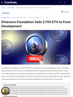Ethereum Foundation Sells 3,750 ETH to Fund Development
