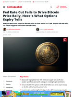 Fed Rate Cut Fails to Seed Bitcoin Rally; Options Expiry Looms