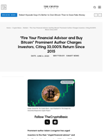 “Fire Your Financial Advisor and Buy Bitcoin” Prominent Author Charges Investors, Citing 33,000% Return Since 2015