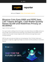 Cold Wallet Expands at $0.00942 While BNB Targets $900 and PEPE Whales Buy the Dip