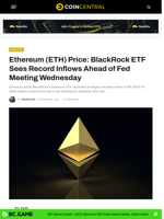 Ethereum (ETH) Price: BlackRock ETF Sees Record Inflows Ahead of Fed Meeting Wednesday - CoinCentral