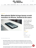 Macadamia Wallet brings bearer ecash transfers to iPhone, limited to EU users