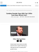 Cardano Founder Says ADA Can 1,000x from Here; Bitcoin Can’t
