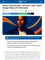 Hayes Calls Monad a ‘VC Coin,’ Says Token is Vulnerable