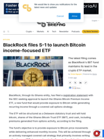 BlackRock files S-1 to launch Bitcoin income-focused ETF