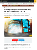 Nasdaq Exchange Files SEC Form to List Staking Ethereum ETF