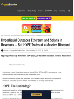 Hyperliquid Outpaces Ethereum and Solana in Revenues - But HYPE Trades at a Massive Discount